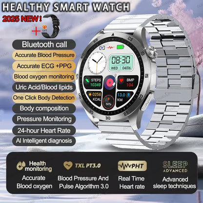 2025 Smartwatch for Men - ECG, PPG, Blood Pressure, Uric Acid & Lipid Monitoring with Bluetooth Call Function