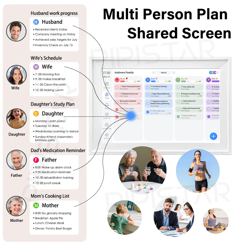 15.6" Smart Digital Calendar & Chore Chart for Families - Touchscreen Display & Digital Photo Frame