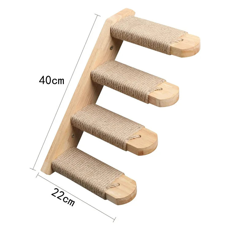 Wall-Mounted Cat Tree with Scratching Post, Jumping Platform, and Hammock for Cats