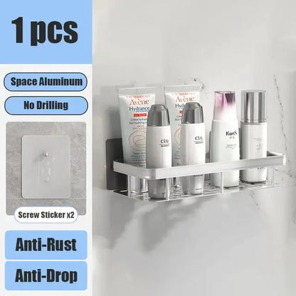 Wall-Mounted Aluminum Bathroom Shelf for Shampoo & Toiletries – No Drill Corner Rack for Showers & Kitchens