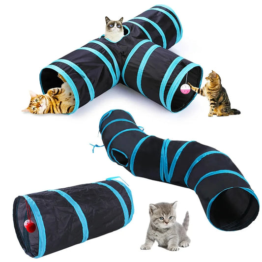 Cat Tunnel Toy for Indoor Cats - Foldable, Breathable Play Tunnel with Drill Barrel Design
