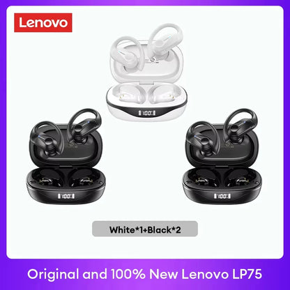 Lenovo LP75 TWS Bluetooth 5.3 Headphones - Waterproof Noise-Cancelling Earbuds with LED Display for Music Lovers