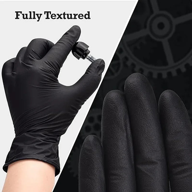 Black Nitrile Disposable Gloves for Mechanics, Tattoo Artists, Home Cleaning - Latex Free, Textured, 10/20/50/100PCS