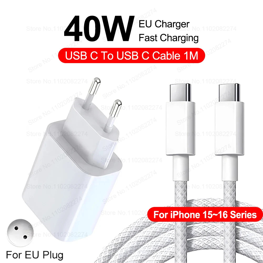 PD 40W Fast Charger for iPhone 14-16 Pro Max & Plus - USB-C Fast Charging Cable