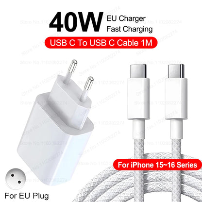 PD 40W Fast Charger for iPhone 14-16 Pro Max & Plus - USB-C Fast Charging Cable