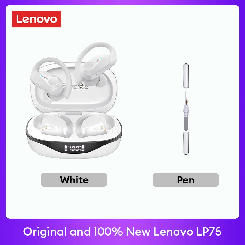 Lenovo LP75 TWS Bluetooth Headphones for Active Lifestyle - Wireless, Noise-Canceling, Waterproof with LED Display