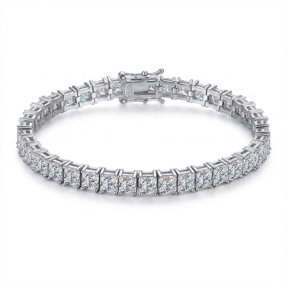 KNOBSPIN Princess Cut Moissanite Bracelet - 18k White Gold Plated, GRA Certified, S925 Sterling Silver Wedding Jewelry for Women