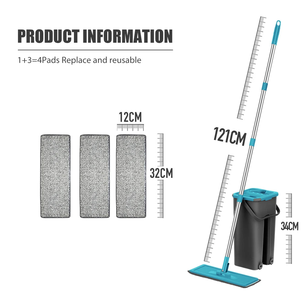 Hands-Free Microfiber Flat Floor Mop and Bucket Set for Efficient Hardwood Cleaning at Home