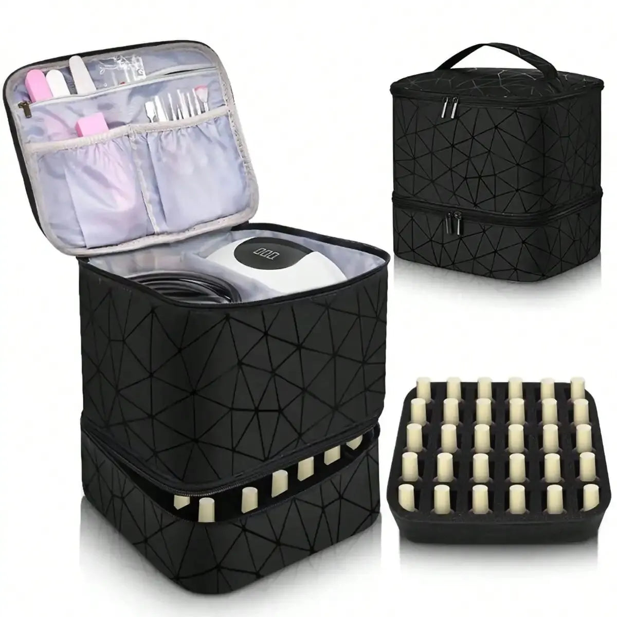 Women's Double-Layer Nail Polish Organizer Bag - Portable Travel Essential for Makeup & Essential Oils