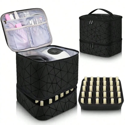 Women's Double-Layer Nail Polish Organizer Bag - Portable Travel Essential for Makeup & Essential Oils