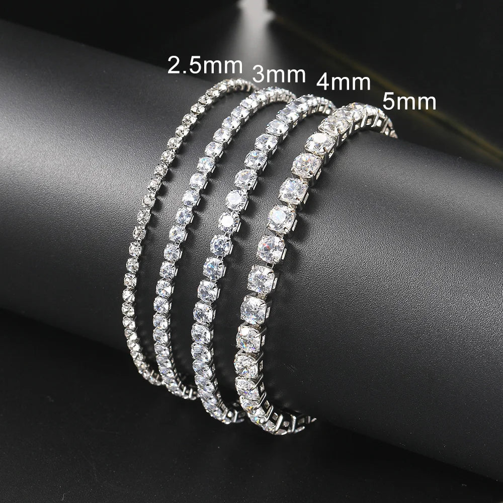 Silver Zircon Tennis Bracelet for Women & Men - Dazzling 2.5/3/4/5mm Crystal Hand Chain for Weddings & Punk Fashion Jewelry