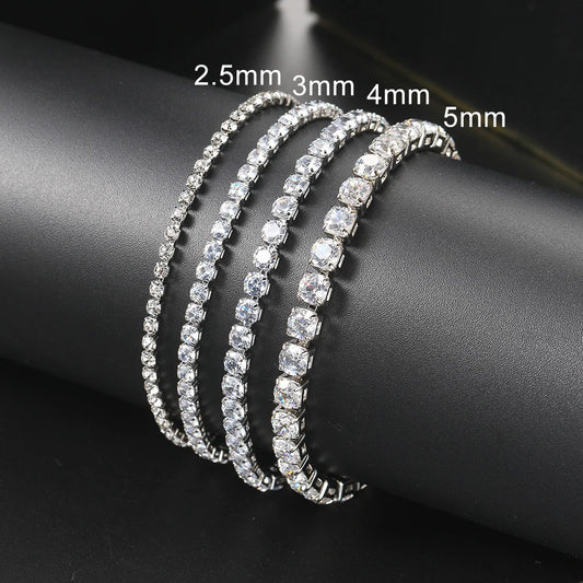 Silver Zircon Tennis Bracelet for Women & Men - Dazzling 2.5/3/4/5mm Crystal Hand Chain for Weddings & Punk Fashion Jewelry