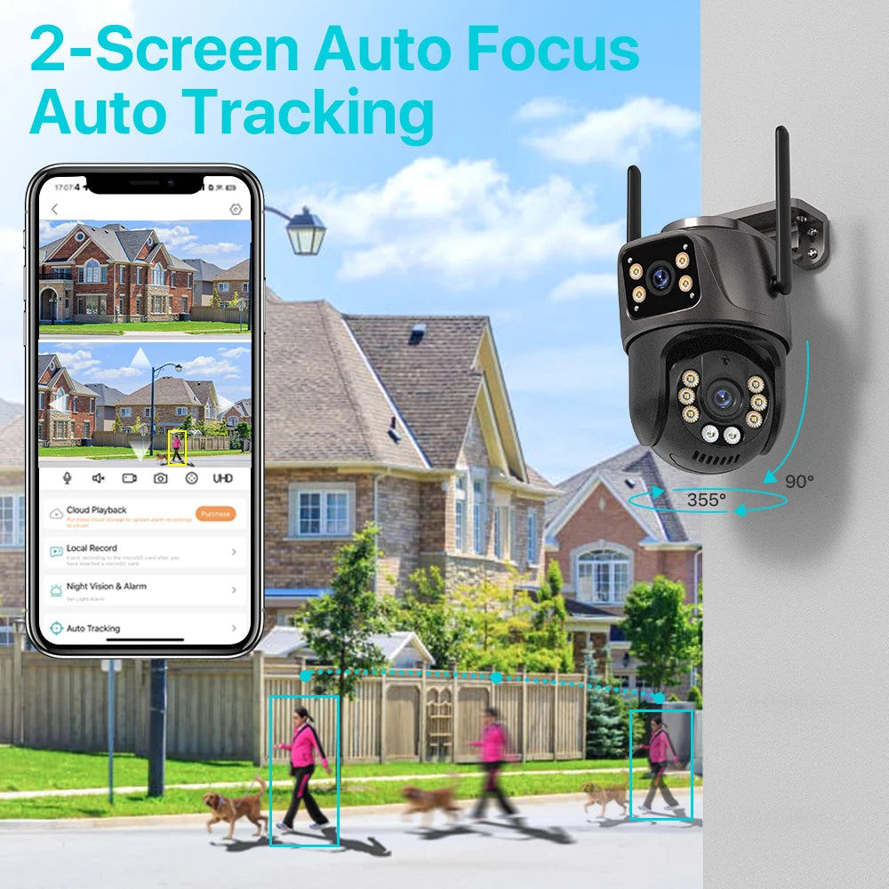 4K HD PTZ Outdoor Camera with Dual Lens, AI Auto Tracking & Audio for Home Surveillance