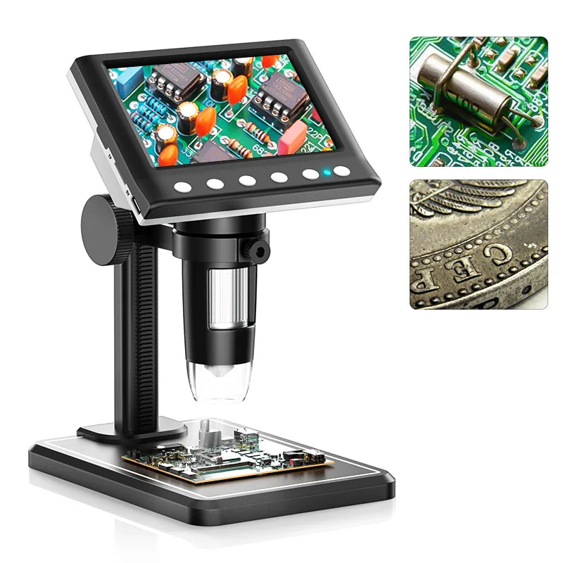 RIEVBCAU 4.3" Digital Microscope for Adults - 1000X Magnification, 1080P Video, 8 LEDs, Ideal for Soldering & Coin Inspection