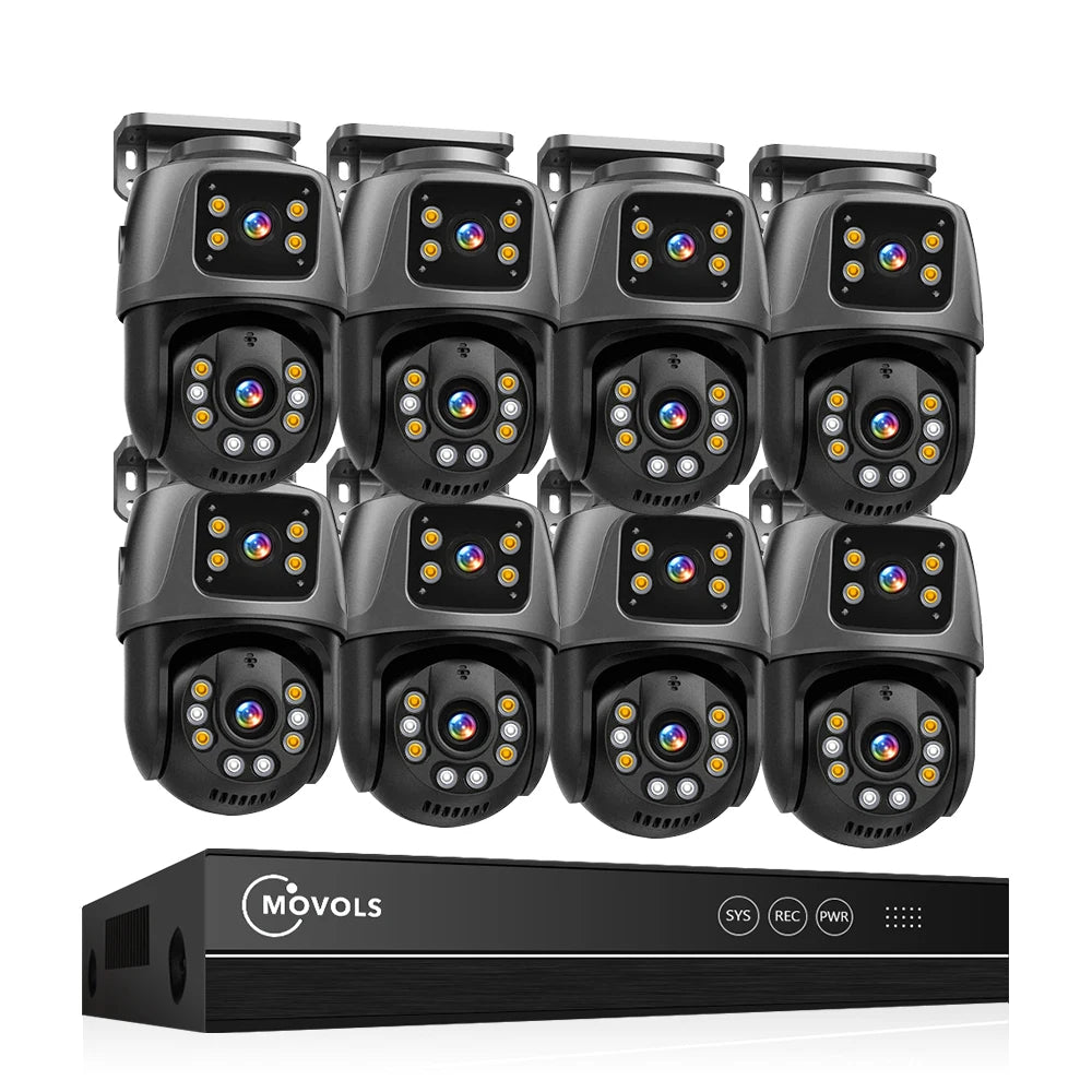 Movols 6MP POE Dual Lens PTZ Surveillance System with Two-Way Audio - 16CH NVR Security Camera Kit for Home & Business
