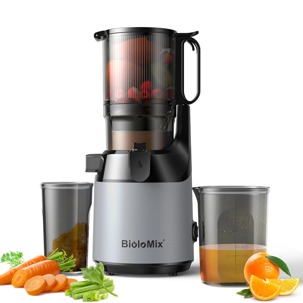 BioloMix Cold Press Juicer for Whole Fruits & Vegetables, 130mm Feed Chute, High Juice Yield, BPA-Free Slow Masticating