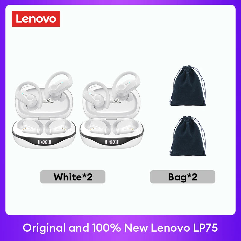 Lenovo LP75 TWS Bluetooth 5.3 Headphones - Waterproof Noise-Cancelling Earbuds with LED Display for Music Lovers