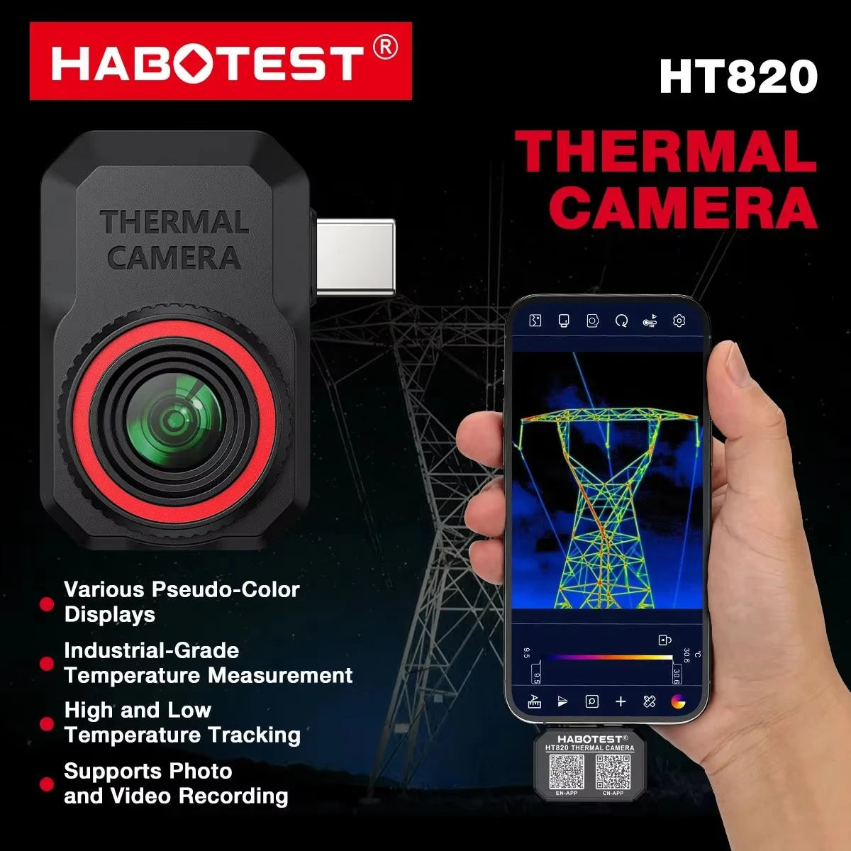 HABOTEST HT820 Thermal Camera - Android Infrared Imager for Home Repairs & Temperature Monitoring