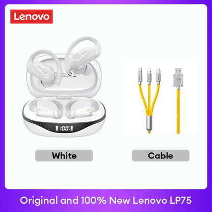 Lenovo LP75 TWS Bluetooth Headphones for Active Lifestyle - Wireless, Noise-Canceling, Waterproof with LED Display