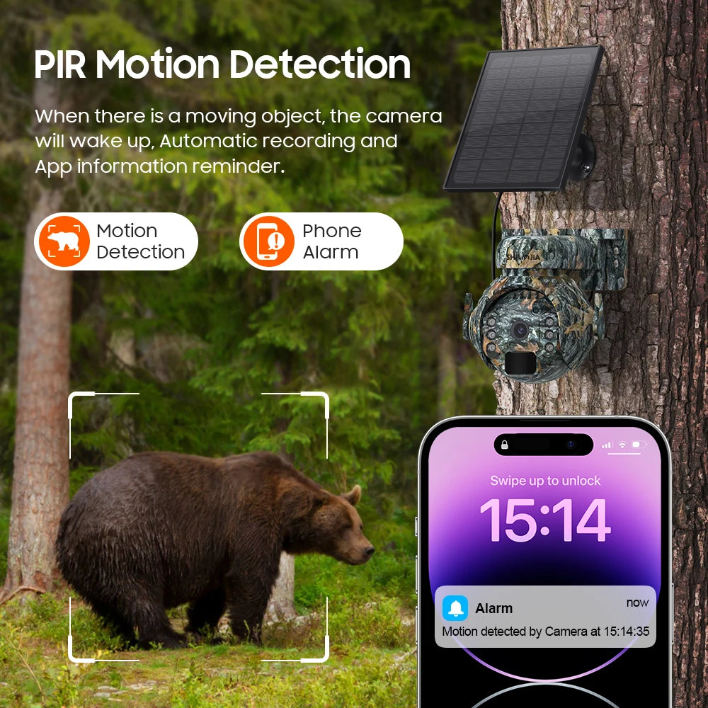 SHIWOJIA 5MP 4G Solar Wildlife Camera - Wireless 360° Outdoor Monitoring with Camouflage & Solar Battery