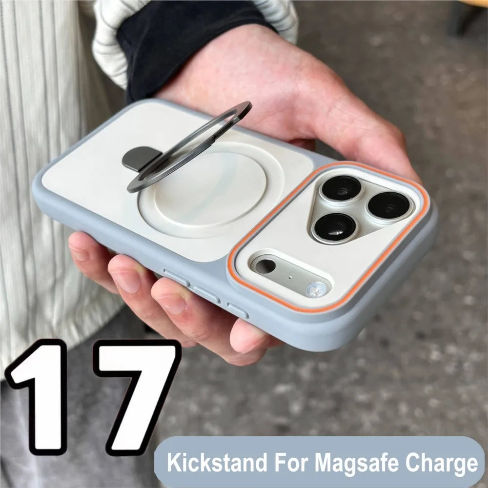iPhone 17 16 15 14 13 12 11 Pro Max Shockproof Bumper Case with Matte Finish & Kickstand - MagSafe Compatible Armor Cover