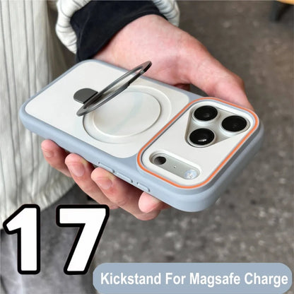 iPhone 17 16 15 14 13 12 11 Pro Max Shockproof Bumper Case with Matte Finish & Kickstand - MagSafe Compatible Armor Cover