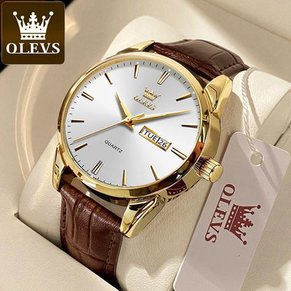 OLEVS Men's Waterproof Quartz Watch - Luxury Casual Fashion Wristwatch with Breathable Leather and Luminous Features