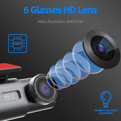 4K UHD Dash Cam with Night Vision & GPS - Car Camera for Safe Driving & 24/7 Parking Surveillance