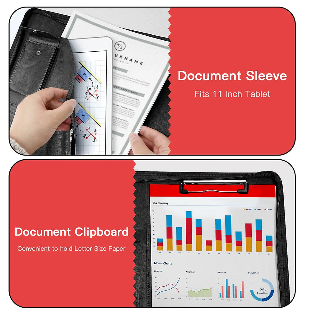 Multifunctional A4 Leather Conference Folder for Professionals - Travel Document & Contract Organizer