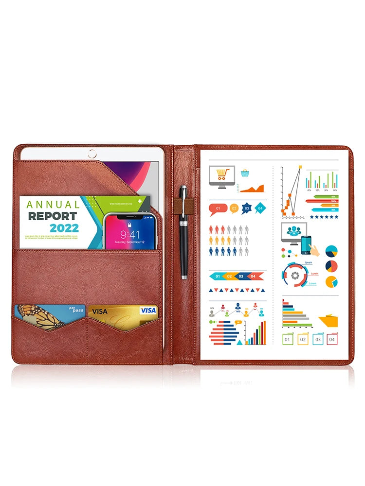 Multifunctional A4 Leather Conference Folder for Professionals - Travel Document & Contract Organizer