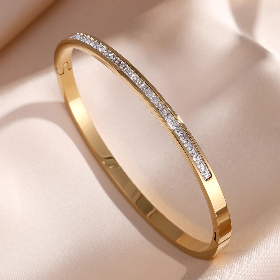 ZAKOL Sparkling Zirconia Stainless Steel Bracelet Set for Women - Stackable Bangles Fashion Jewelry Gift
