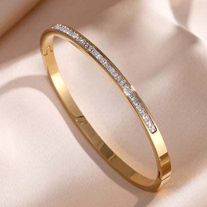 ZAKOL Sparkling Zirconia Stainless Steel Bracelet Set for Women - Stackable Bangles Fashion Jewelry Gift