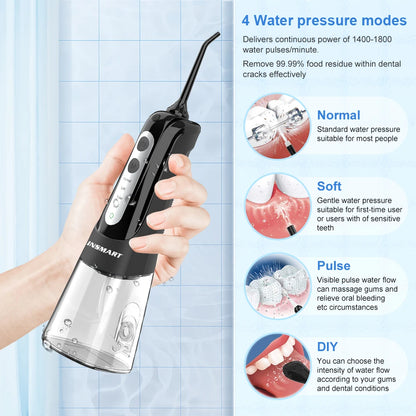 INSMART Portable Oral Irrigator - Waterproof Dental Water Flosser for Teeth Whitening & Cleaning, 300ML Water Tank