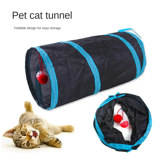 Cat Tunnel Toy for Indoor Cats - Foldable, Breathable Play Tunnel with Drill Barrel Design