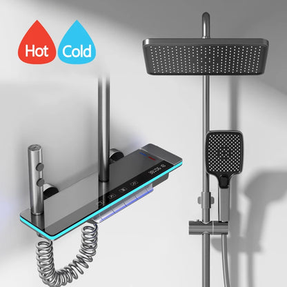 Luxury Digital Shower System with LED Lights & Tempered Glass - Smart Thermostat Mixer Faucet for Modern Bathrooms