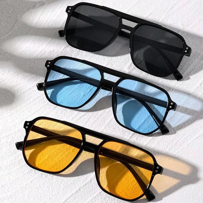 Men's Vintage Square Sunglasses - Unisex UV400 Black Lens Shades for Stylish Sun Protection