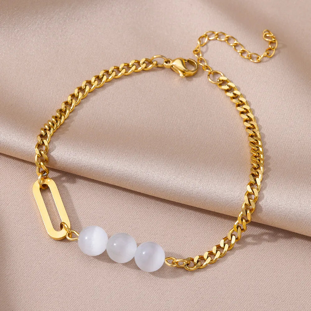 Gold Imitation Pearl Chain Anklet for Women - Summer Beach Leg Bracelet Accessory