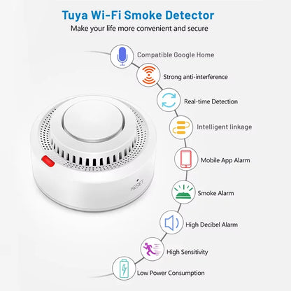 Tuya Smart WiFi Smoke Detector for Home Safety - 85dB Alarm, Smartlife APP Control, Fire Protection System