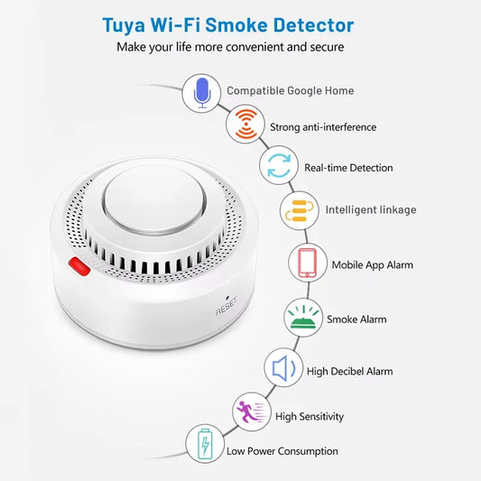 Tuya Smart WiFi Smoke Detector for Home Safety - 85dB Alarm, Smartlife APP Control, Fire Protection System