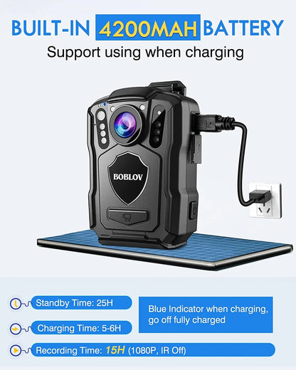 BOBLOV M5 Police Body Camera with GPS, 1440P Video, Night Vision, 128GB Storage, IP67 Waterproof, 4200mAh Battery