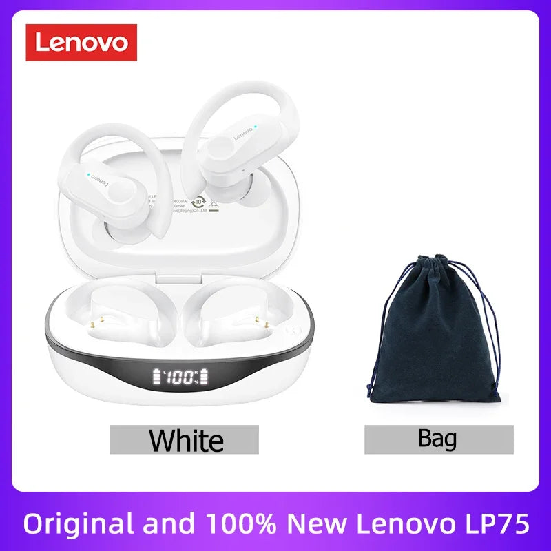 Lenovo LP75 TWS Bluetooth 5.3 Headphones - Waterproof Noise-Cancelling Earbuds with LED Display for Music Lovers