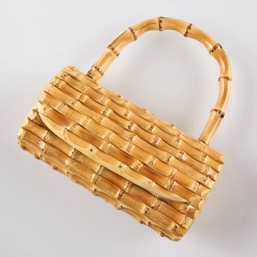 Nilerun Women's Handmade Bamboo Evening Bag - Unique Rattan Straw Purse for Chic Night Out