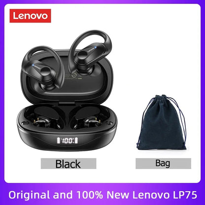 Lenovo LP75 TWS Bluetooth Headphones for Active Lifestyle - Wireless, Noise-Canceling, Waterproof with LED Display