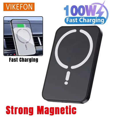 100W Magnetic Wireless Car Charger & Phone Holder for iPhone 16/15/14/13/12 Pro Max - Fast Air Outlet Charging Station