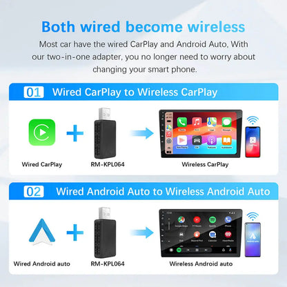 2-in-1 CarPlay & Android Auto Adapter for OEM Car Stereos - Wired & Wireless USB Plug and Play