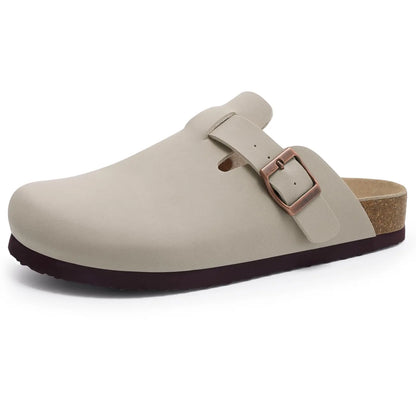 Comwarm Women's Suede Mules Slippers - Arch Support Clogs with Cork Insole for Beach, Outdoor, & Home Use