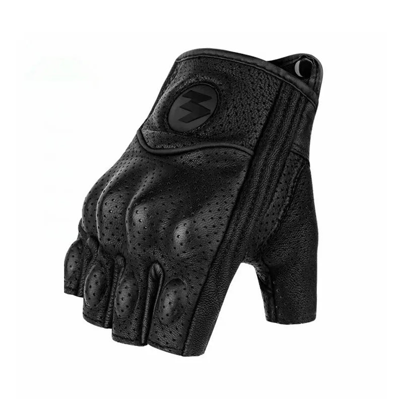 Summer Goatskin Leather Fingerless Motorcycle Gloves for Riders | Lightweight Motocross Half-Finger Gant