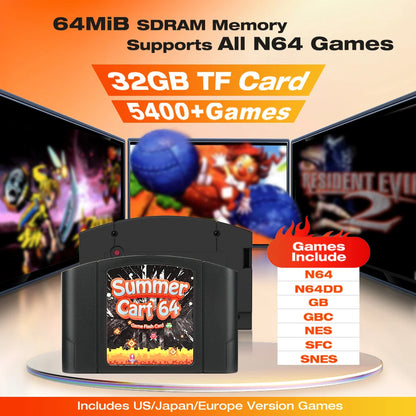 5400-in-1 N64 Game Cartridge with 32GB TF Card - No Region Restrictions for Nintendo 64 Retro Gaming