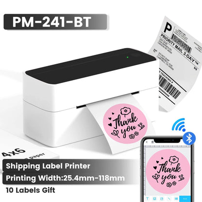 Phomemo 241 Wireless Bluetooth Label Printer for iPhone, Android, Mac & Windows - 108mm Thermal Shipping Labels