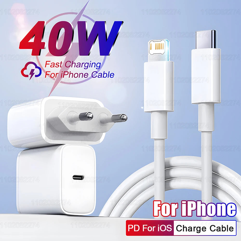 PD 40W Fast Charger for iPhone 14-16 Pro Max & Plus - USB-C Fast Charging Cable